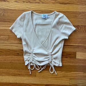 Princess Polly Cream Ribbed Crop Top